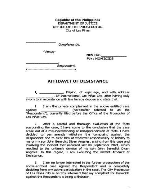 affidavit of desistance meaning